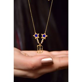 Papatya Silver 925 Ayar Dorikalı Parlayan Rüya Serisi Tasarım Ebruli Cam Boyalı Yıldız Harfli Kadın Gümüş Kolye