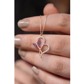 Papatya Silver 925 Ayar Fuşya Zirkon Taşlı Kalp Sonsuzluk Gümüş Kolye