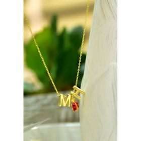 Papatya Silver 925 Ayar Gold Kaplama 3D Boyutlu İki Harf Uğur Böceği Kadın Gümüş Kolye
