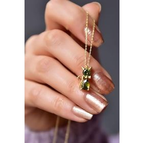 Papatya Silver 925 Ayar Gold Kaplama Ağustos Ayı Doğum Taşlı Kedi Kadın Gümüş Kolye