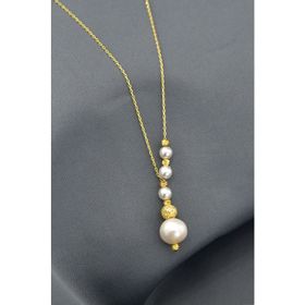 Papatya Silver 925 Ayar Gold Kaplama Akışlı Sim Dorika Toplu İncili Kadın Gümüş Kolye