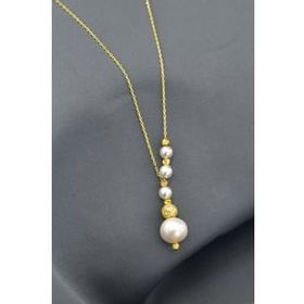 Papatya Silver 925 Ayar Gold Kaplama Akışlı Sim Dorika Toplu İncili Kadın Gümüş Kolye