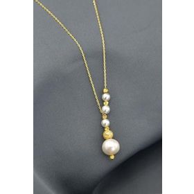 Papatya Silver 925 Ayar Gold Kaplama Akışlı Sim Dorika Toplu İncili Kadın Gümüş Kolye