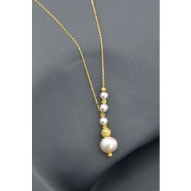 Papatya Silver 925 Ayar Gold Kaplama Akışlı Sim Dorika Toplu İncili Kadın Gümüş Kolye