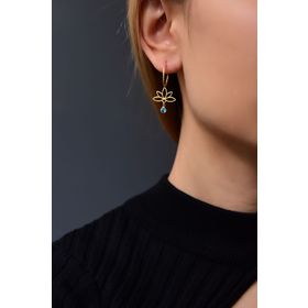 Papatya Silver 925 Ayar Gold Kaplama Aralık Ayı Doğum Taşlı Lotus Halka Gümüş Küpe