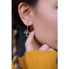 Papatya Silver 925 Ayar Gold Kaplama Aralık Ayı Doğum Taşlı Lotus Halka Gümüş Küpe