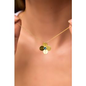 Papatya Silver 925 Ayar Gold Kaplama Aralık Ayı Doğum Taşlı Matthiola Çiçeği Gümüş Kolye