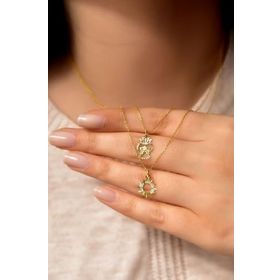 Papatya Silver 925 Ayar Gold Kaplama Asansörlü Kesim Kalemli Prenses ve Güneş Kadın Gümüş Kolye