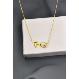 Papatya Silver 925 Ayar Gold Kaplama Beyaz Opal Lale Kadın Gümüş Kolye