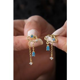 Papatya Silver 925 Ayar Gold Kaplama Bulut Model Gümüş Küpe