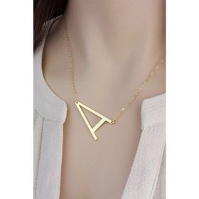 Papatya Silver 925 Ayar Gold Kaplama Büyük Plaka A Harf Kadın Gümüş Kolye