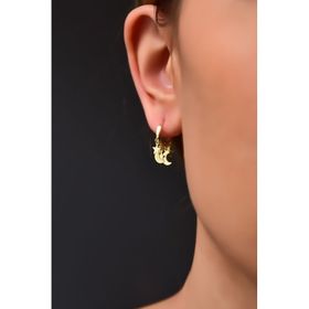 Papatya Silver 925 Ayar Gold Kaplama Çift Plaka Hilal ve Yıldız Halka Gümüş Küpe