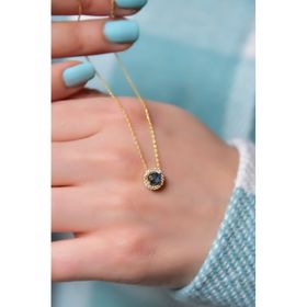 Papatya Silver 925 Ayar Gold Kaplama Doğum Taşlı Tek Taş Kadın Gümüş Kolye