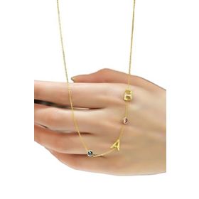 Papatya Silver 925 Ayar Gold Kaplama Doğum Taşlı Zirkon Taşlı Harfli Kadın Gümüş Kolye