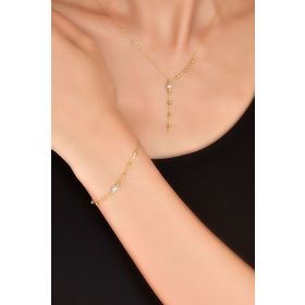 Papatya Silver 925 Ayar Gold Kaplama Dorika Toplu Incili Kolye Bileklik Set