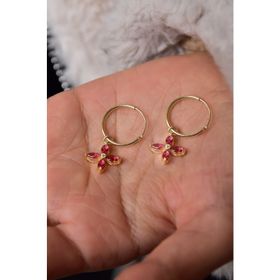 Papatya Silver 925 Ayar Gold Kaplama Fuşya Zirkon Taşlı Plumeria Halka Kadın Gümüş Küpe