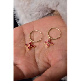 Papatya Silver 925 Ayar Gold Kaplama Fuşya Zirkon Taşlı Plumeria Halka Kadın Gümüş Küpe