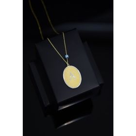 Papatya Silver 925 Ayar Gold Kaplama Gözlü A Harfli Plaka Kadın Gümüş Kolye