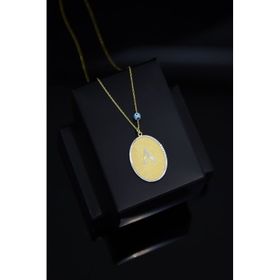 Papatya Silver 925 Ayar Gold Kaplama Gözlü A Harfli Plaka Kadın Gümüş Kolye