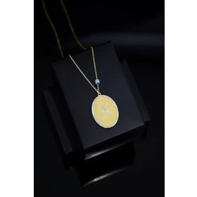 Papatya Silver 925 Ayar Gold Kaplama Gözlü A Harfli Plaka Kadın Gümüş Kolye
