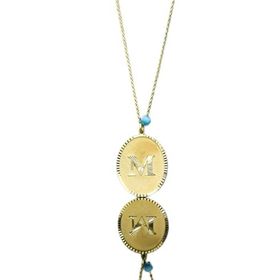 Papatya Silver 925 Ayar Gold Kaplama Gözlü Arkası Çiçek Çizimli M Harf Plaka Kadın Gümüş Kolye