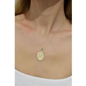 Papatya Silver 925 Ayar Gold Kaplama Gözlü M Harfli Plaka Kadın Gümüş Kolye