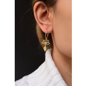 Papatya Silver 925 Ayar Gold Kaplama Harfli Yaprak Lotus Halka Kadın Gümüş Küpe