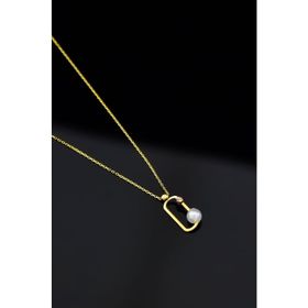 Papatya Silver 925 Ayar Gold Kaplama İncili Dorika Toplu Ataç Kadın Gümüş Kolye