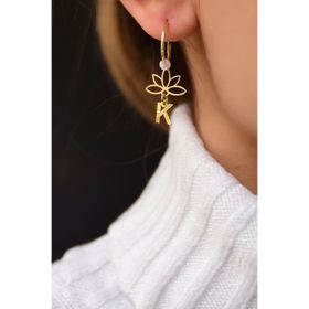 Papatya Silver 925 Ayar Gold Kaplama İncili Harf Lotus Halka Kadın Gümüş Küpe
