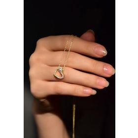 Papatya Silver 925 Ayar Gold Kaplama İncili Kalp Montür Kadın Gümüş Kolye