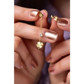Papatya Silver 925 Ayar Gold Kaplama Kalemli Zincir Yonca Taşlı ve Top Kadın Gümüş Küpe