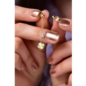 Papatya Silver 925 Ayar Gold Kaplama Kalemli Zincir Yonca Taşlı ve Top Kadın Gümüş Küpe