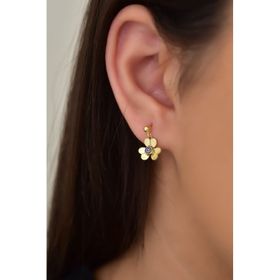 Papatya Silver 925 Ayar Gold Kaplama Kalemli Zirkon Taşlı Frezya Çiçeği Kadın Gümüş Küpe