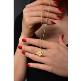Papatya Silver 925 Ayar Gold Kaplama Kesim Fındık Kurdu Sincap Gümüş Kolye
