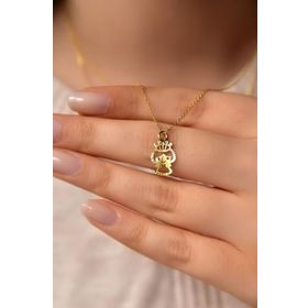 Papatya Silver 925 Ayar Gold Kaplama Kesim Kalemli Prenses Kadın Gümüş Kolye