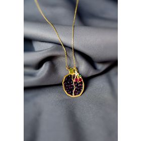 Papatya Silver 925 Ayar Gold Kaplama Kiraz Sallantılı Mineli Bolluk ve Bereket Tılsımı Nar Taneli Kadın Gümüş Kolye