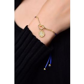 Papatya Silver 925 Ayar Gold Kaplama Lacivert Ipli Taşlı Barış Sembolü Kadın Gümüş Bileklik