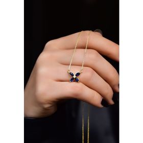 Papatya Silver 925 Ayar Gold Kaplama Lacivert Zirkon Taşlı Plumeria Kadın Gümüş Kolye