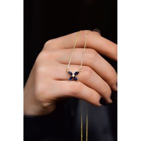 Papatya Silver 925 Ayar Gold Kaplama Lacivert Zirkon Taşlı Plumeria Kadın Gümüş Kolye