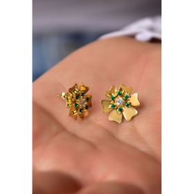 Papatya Silver 925 Ayar Gold Kaplama Mayıs Ayı Doğum Taşı Tohumlu Linum Çiçeği Gümüş Küpe