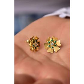 Papatya Silver 925 Ayar Gold Kaplama Mayıs Ayı Doğum Taşı Tohumlu Linum Çiçeği Gümüş Küpe