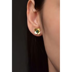 Papatya Silver 925 Ayar Gold Kaplama Mayıs Ayı Doğum Taşlı Frezya Çiçeği Gümüş Küpe