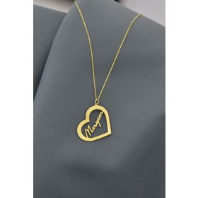 Papatya Silver 925 Ayar Gold Kaplama Meryem Yazılı Kesim Kalp Kadın Gümüş Kolye
