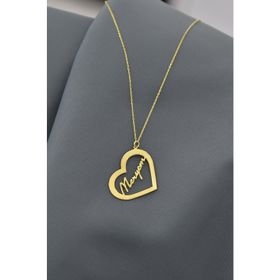 Papatya Silver 925 Ayar Gold Kaplama Meryem Yazılı Kesim Kalp Kadın Gümüş Kolye