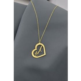 Papatya Silver 925 Ayar Gold Kaplama Meryem Yazılı Kesim Kalp Kadın Gümüş Kolye