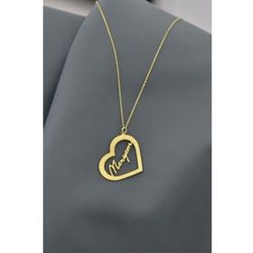 Papatya Silver 925 Ayar Gold Kaplama Meryem Yazılı Kesim Kalp Kadın Gümüş Kolye