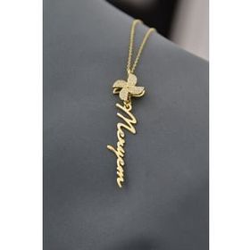 Papatya Silver 925 Ayar Gold Kaplama Meryem Yazılı Rüzgar Gülü Kadın Gümüş Kolye
