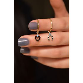 Papatya Silver 925 Ayar Gold Kaplama Mineli Gözlü Nal ve Kalp Halka Gümüş Küpe