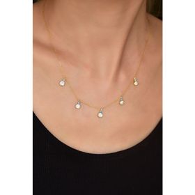 Papatya Silver 925 Ayar Gold Kaplama Mineli Gözlü Yuvarlak Zirkon Taşlı Sallantılı Kadın Gümüş Kolye