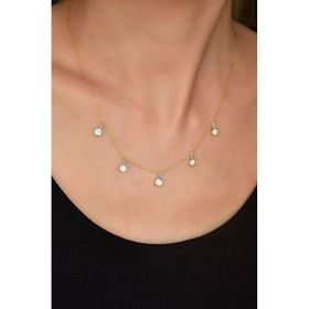 Papatya Silver 925 Ayar Gold Kaplama Mineli Gözlü Yuvarlak Zirkon Taşlı Sallantılı Kadın Gümüş Kolye